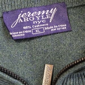 Jeremy Argyle Men’s Dark Green 100% Cashmere 1/4 Zip Mock Nexk Sweater